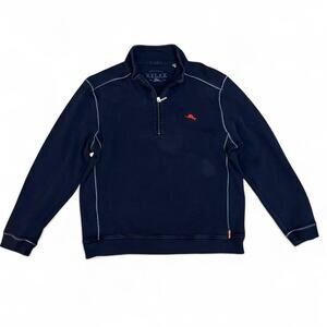 Tommy Bahama Relax Men’s Dark Blue 1/4 Zip Logo Pullover Sweater Size XL